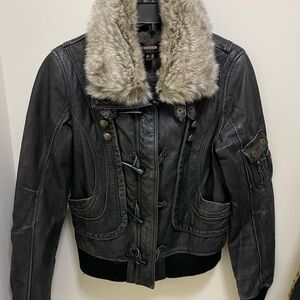 Daniel Leather Aviator bomber jacket with removal fur trim